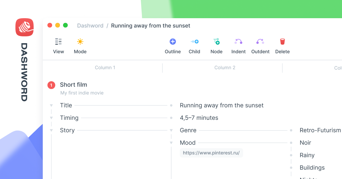 Dashword a simple tool to structure plan and create notes